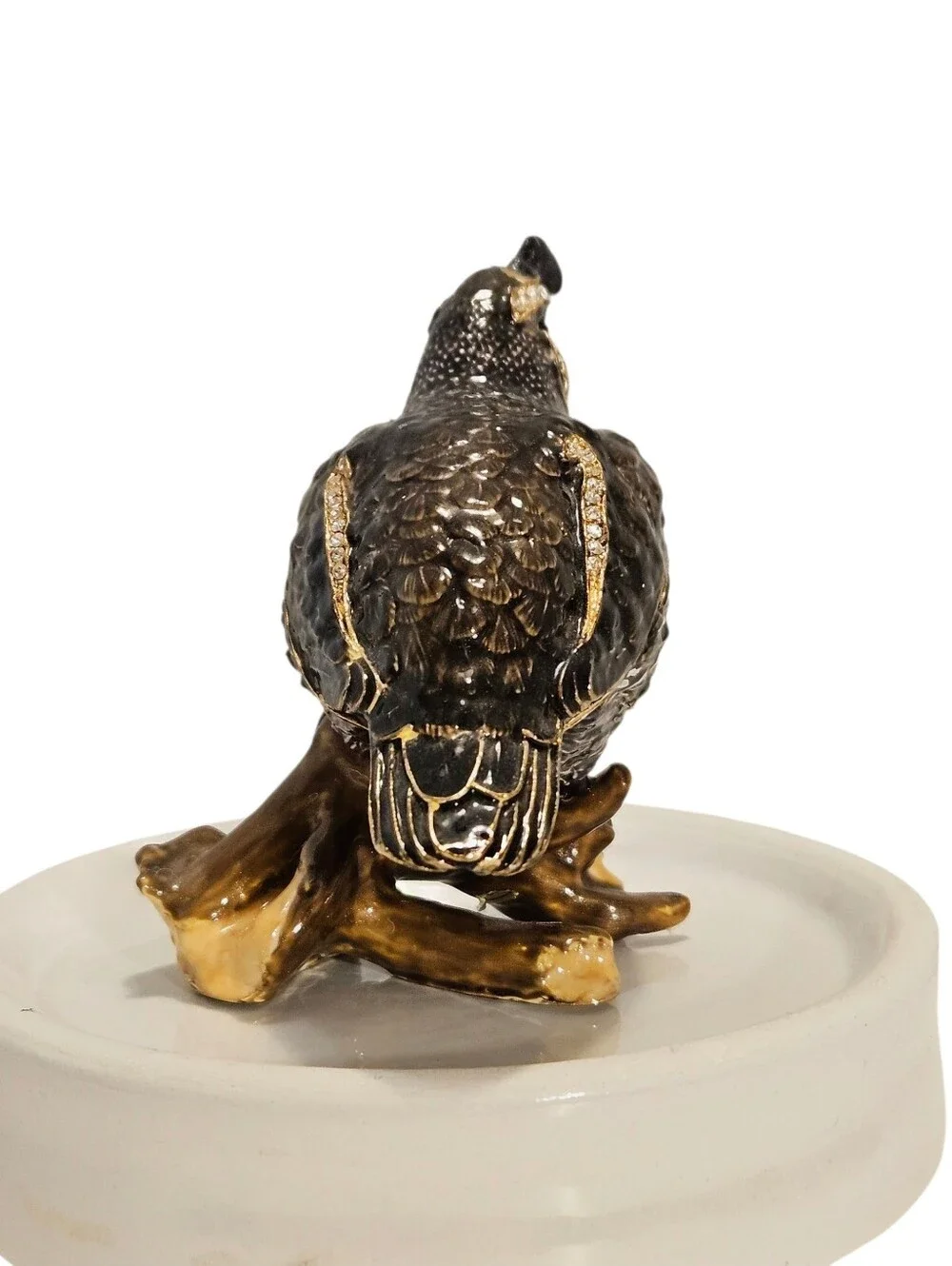 Bejeweled Quail Bird Perched On A Log Trinket Box